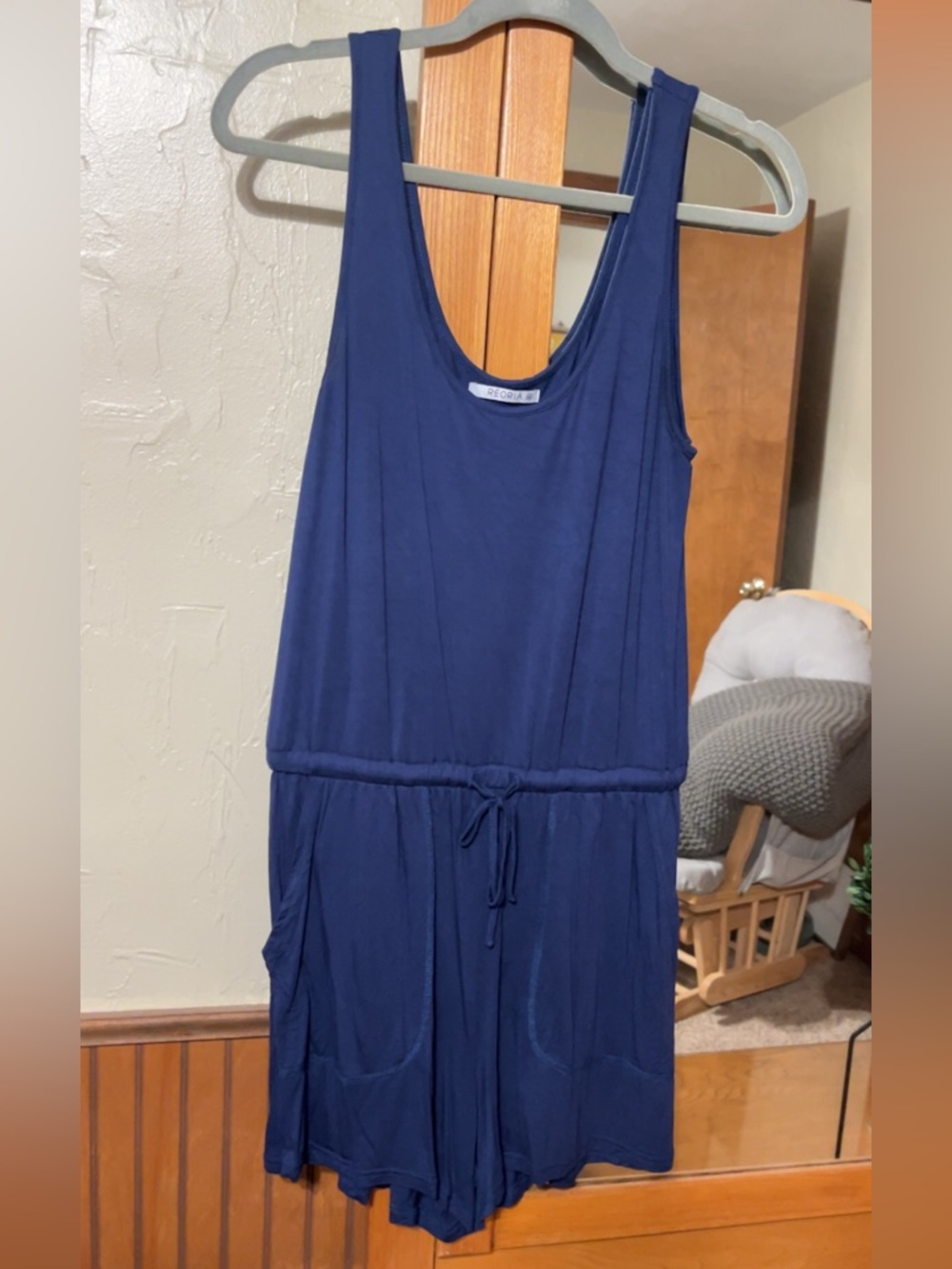 ReoRia Navy Blue Sleeveless Drawstring Romper